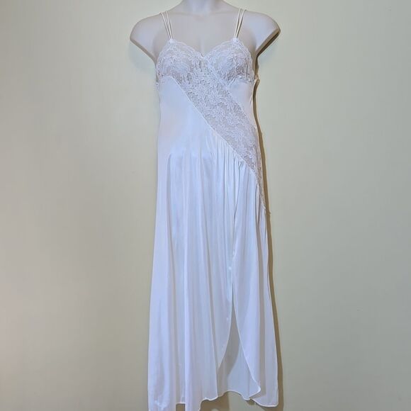 Vintage Val Mode White Nylon Lace Slip Maxi Dress Size Medium Bridal Romantic - Picture 1 of 16